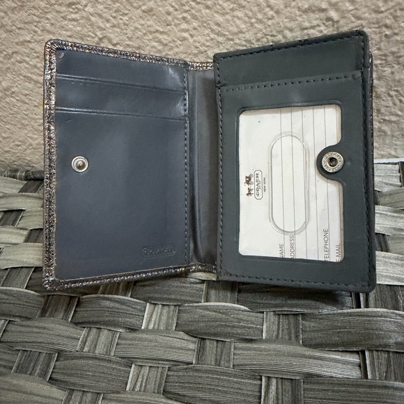 Coach Metallic Leather Bifold Wallet ID Window Bronze Gunmetal - Picture 2 of 16
